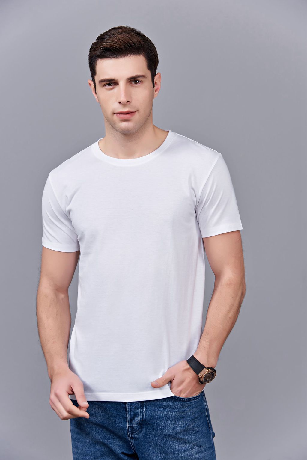 畢業(yè)創(chuàng)意校服班服文化衫定制加工LOGO繡秀印花款 澳大利亞棉200G長(zhǎng)短袖文化衫 男款白色