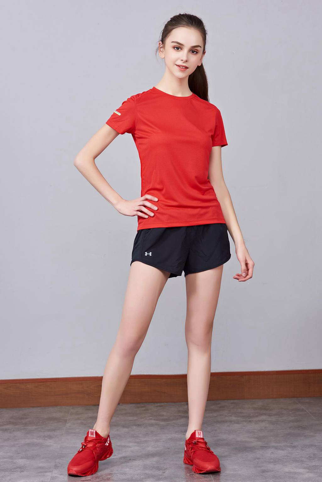 超彈力純色上衣 夏季男女裝T恤文化衫紅色 【圓領(lǐng)】