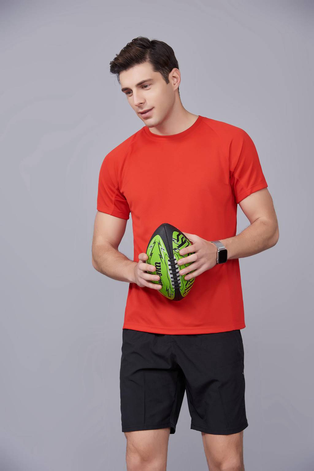 修身運動短袖 舒適透氣跑步訓(xùn)練速干T恤-大紅色