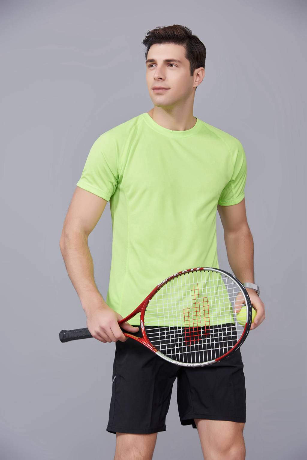 修身運(yùn)動短袖 舒適透氣跑步訓(xùn)練速干T恤-果綠色