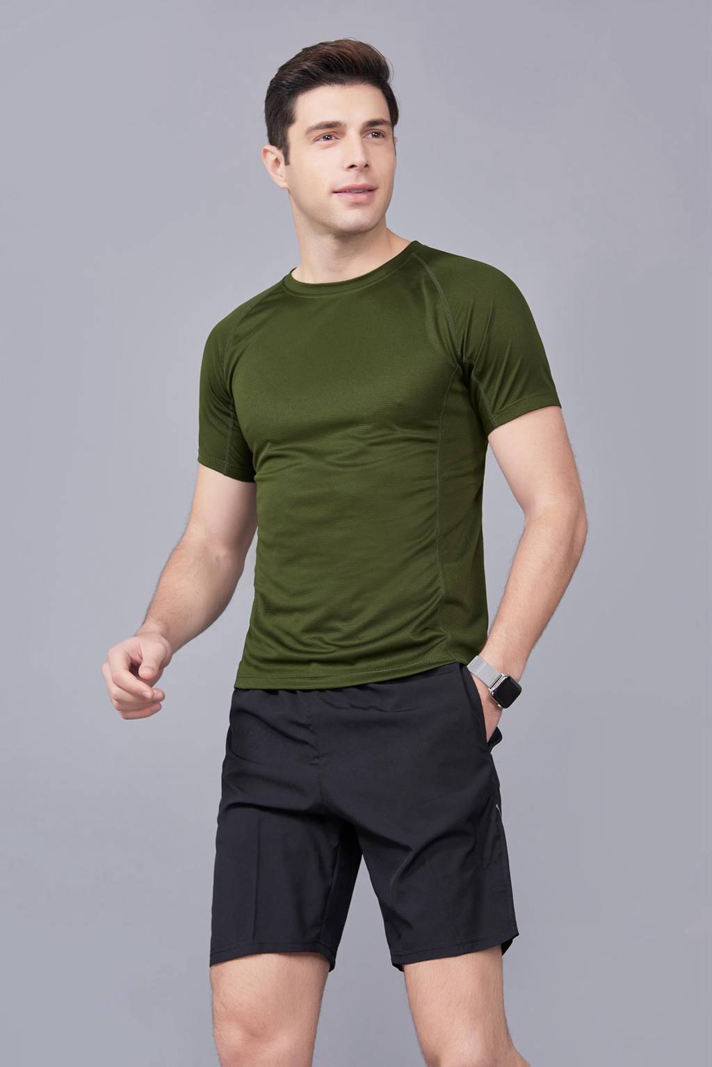 修身運(yùn)動(dòng)短袖 舒適透氣跑步訓(xùn)練速干T恤-軍紅色