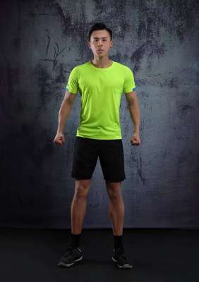 春夏新品 圓領(lǐng)短袖T恤 時尚運動文化衫 熒光綠