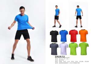 春夏新品 圓領(lǐng)短袖T恤 時尚運動文化衫 湖藍色