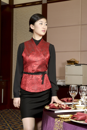 工服定制 高端酒店工服女士春夏季  紅色長(zhǎng)袖酒店工服